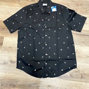 Men Short Sleeves Button up Shirt Black And White Size XLT